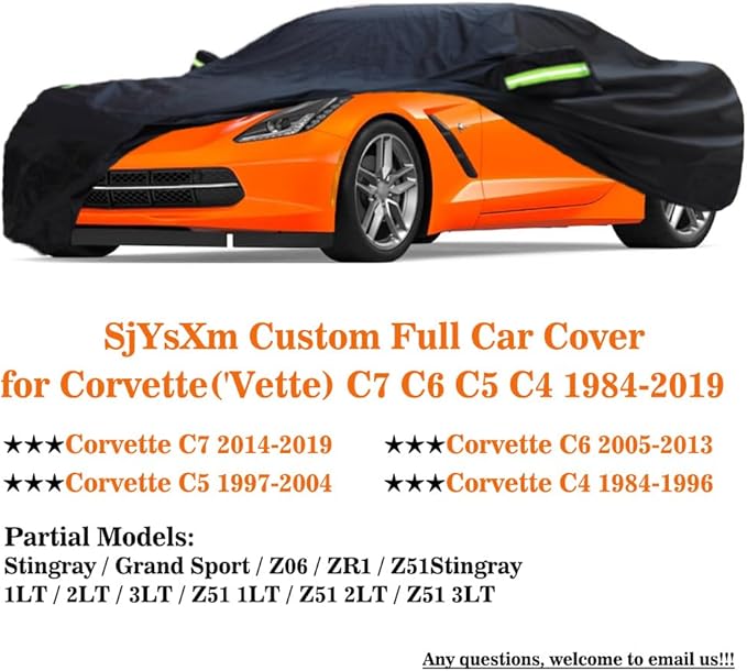 Custom Car Cover Compatible with Chevrolet Corvette 1984-2019 Stingray Z06 Grand Sport Z15 Z25 C7 C6 C5 C4, Waterproof All Weather Covers with Cotton Lining, Rain Snow Sun UV Cover for Outdoor