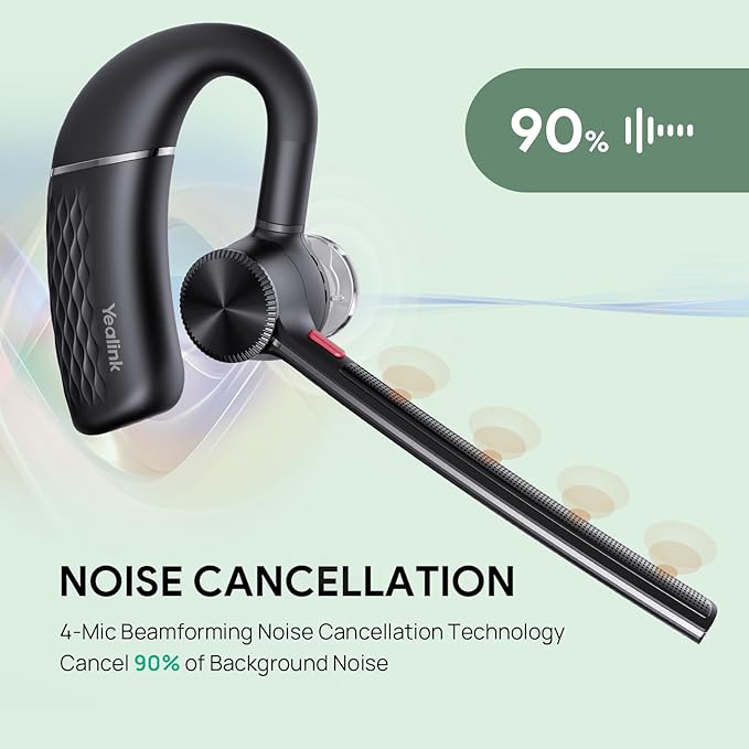 Yealink BH71 Lite Bluetooth Headset,Wireless Earpiece with 4 Noise Cancelling Microphone,10H Talk Time,Adjustable Ear Hook,Bluetooth Earphones for Cell Phone,Driving,Office Work