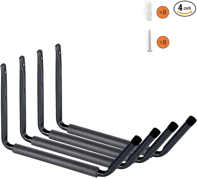 Wintek Heavy Duty Giant Arm Hang-It-All Wall Mount Storage Hook Rack for SUP & Surfboard, Ski & Snowboard, Skateboard, Longboard, Paddleboard|Home Garage Storage & Organization Hangers-4 Pack (Black)