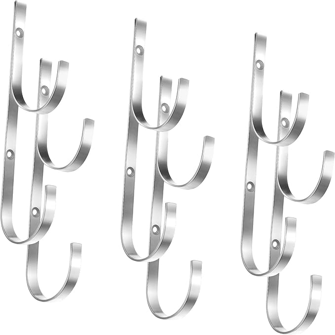 6 Pieces Pool Pole Hook Hanger Swimming Metal Brackets Pool Hook with 12 Pieces Screws for Telescopic Poles, Skimmers, Leaf Rakes, Net, Brush, Vacuum Hose, Garden and Pool Accessories (Silver)