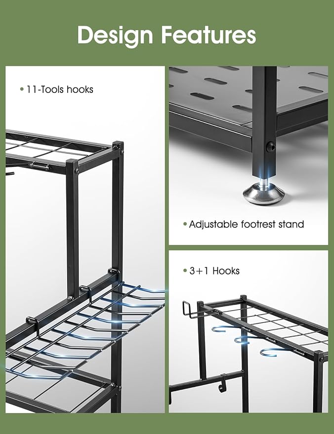 Garden Tool Organizer – Heavy-Duty Carbon Steel Storage Rack for Garage, Shed & Yard – Rust-Resistant, Holds 100+ lbs of Garden & Lawn Tools – Black