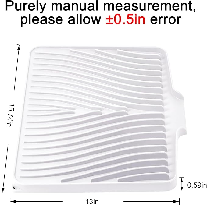 Silicone Dish Drying Mat for Kitchen Counter, Dish Drying Pad, Non-Slip Drain Pad with Built-in Drain, Heat Resistant Stone Drying Mat(Ivory-L 15.8" x 13")