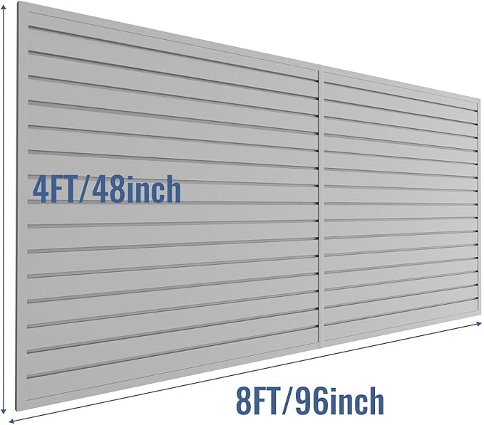 Slatwall Panel Garage Organizer PVC Slatwall Heavy Duty Wall Mounted Rack, Interlocking Slat Wall Panels for Tool Organization Peg Board(Grey 4 x 8 ft)