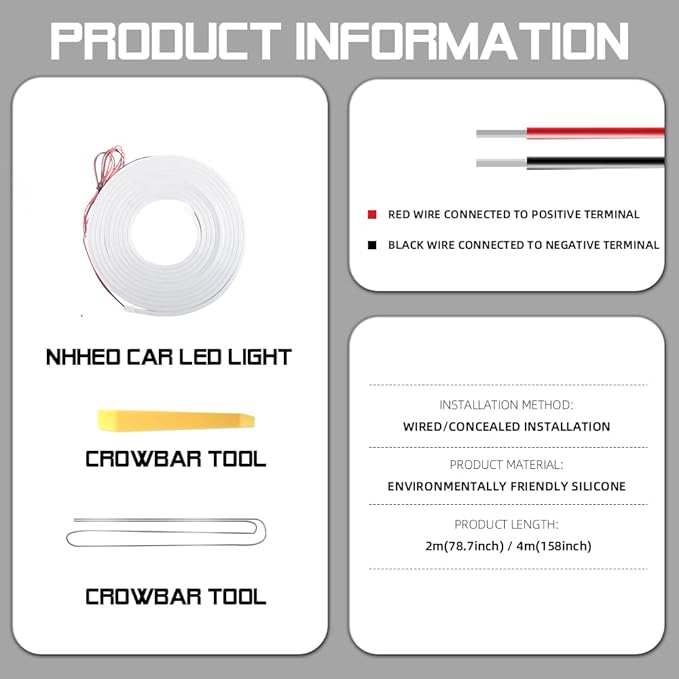 Car LED Strip Light For Trunk, 158Inch IP67 Silicone Waterproof Neon Light Strip Embedded, Flexible Cutting Universal Auto Interior Lights(White)