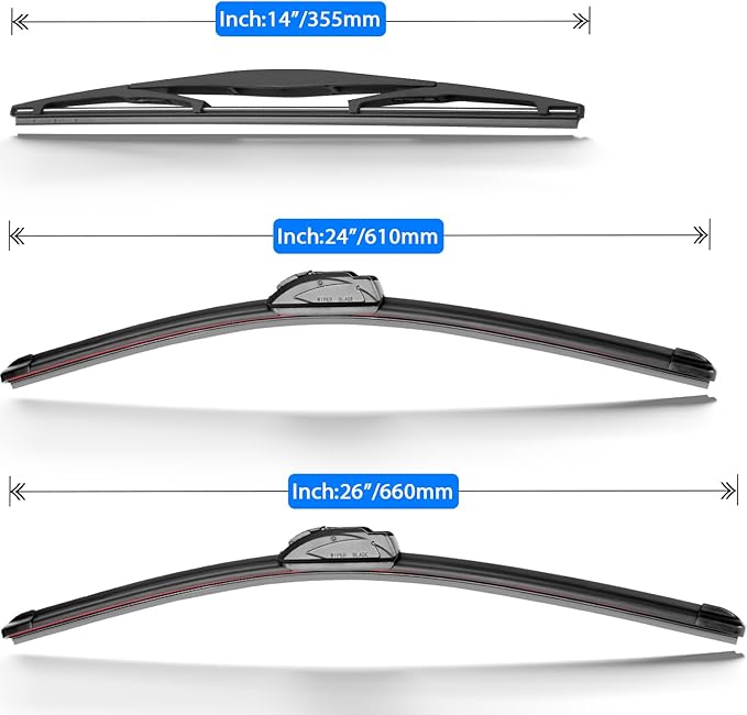 Windshield Wiper Blade Set Replacement for 2016-2022 Honda Pilot and Rear Windshield Wiper Blade-26"/24"/14" (Set of 3) U/J HOOK