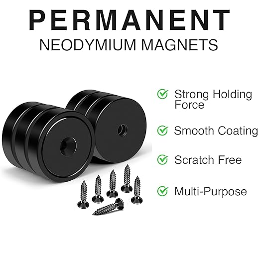 MIKEDE Strong Magnets with Holes, 100LB+ Strong Neodymium Magnets with Stainless Screws for Wall Mounting, Rare Earth Round Base Magnet, Earth Magnet for Tools, 1.26" D x 0.2" H - 6 Pack