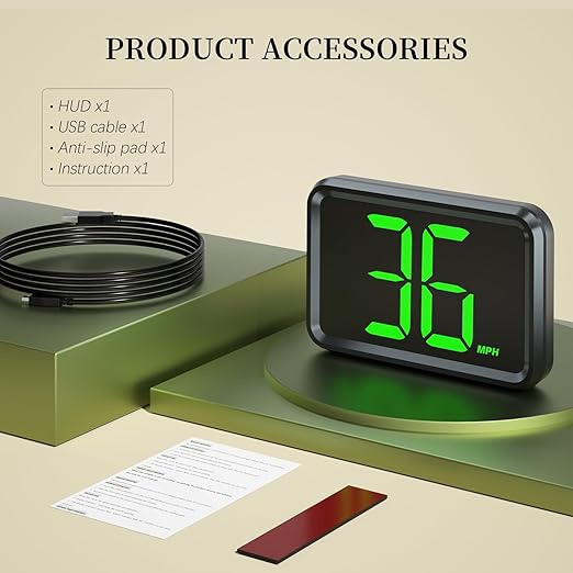 GPS Digital Speed Meter with MPH, Car Head Up Display for All Cars, USB Cable Plug & Play (X1-Green-New)
