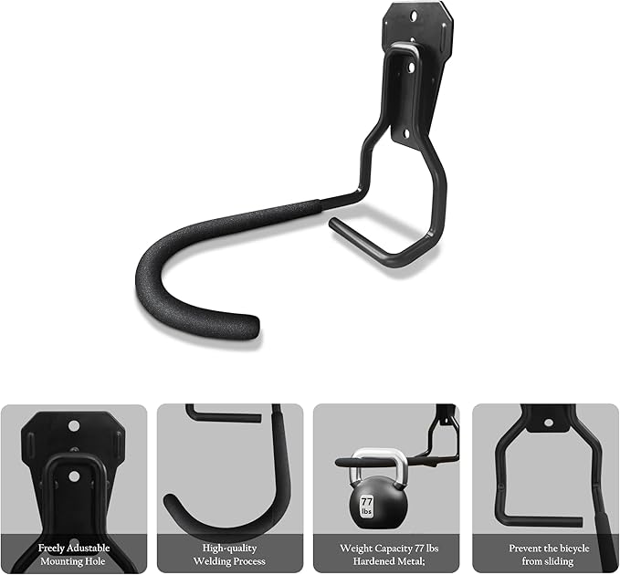 Bike Rack Wall Mount Garage Bike Hook Storage Hanger Space Saving Vertical Bike Rack Organization for Road/Mountain/Folding Bike, Holds Up to 77 Lbs