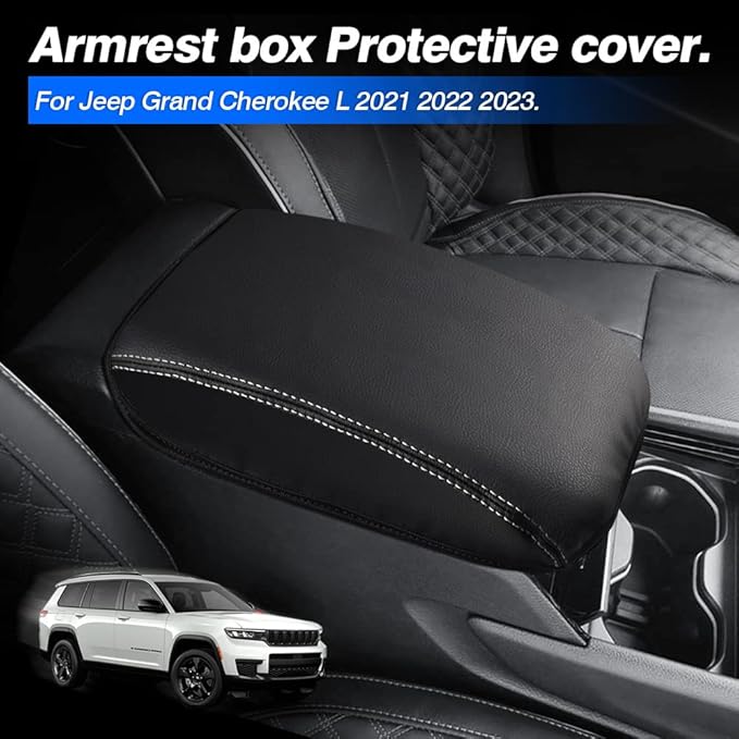 Autorder Center Console Armrest Cover for 2021-2025 2026 Jeep Grand Cherokee L Accessories Armrest Cover Anti-Scratch Middle Console Pad Leather Armrest Protector