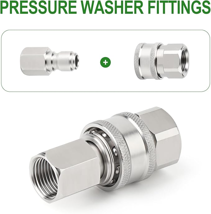 TAISHER 4PCS 304 Stainless Steel Pressure Washer Adapter Kit, Quick Connect Fittings，3/8" Female