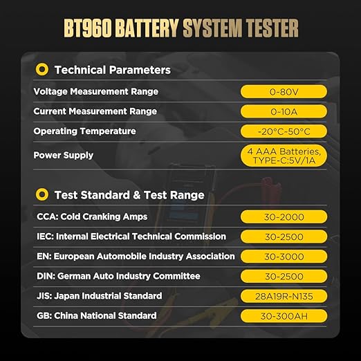 AUTOOL Car Battery Tester 12V 24V Automotive Battery Load Tester 30-2000 CCA, Battery Tester with Printer, Support Lithium Battery, Cranking & Charging & Leakage Test, Data Review Protection