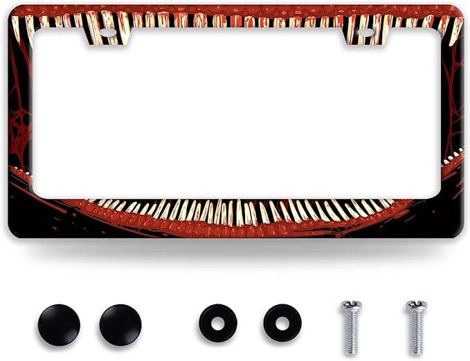 Funny Bloody Teeth License Plate Frame Scary Mouth License Plate Holder Stainless Steel Accessories Cars Decor with 2 Holes and Screws Fits Standard Us Ca Vehicles License Plate Frames 12.2 X 6 Inch