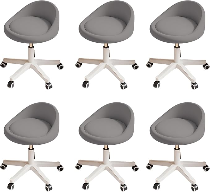 Rolling Stool Set of 6 Rolling Hydraulic Salon Stool with Low Backrest - Adjustable Swivel Chair for SPA, Shop, Salon, Massage, or Medical Office Dark Grey