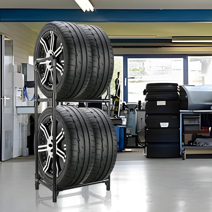 Hershii Tire Storage Rack Standing Garage Storage Shelf Organizer for Indoor Outdoor Use - Black, 22.51'' X 14.16'' X 45.11''