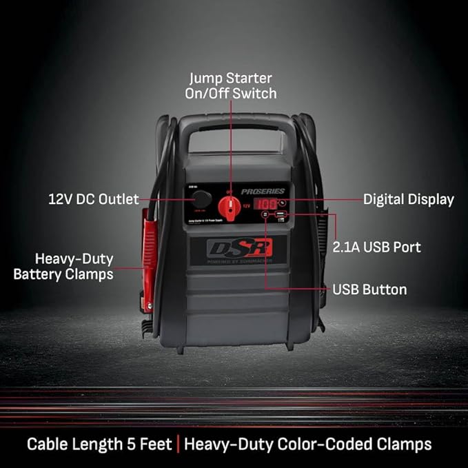 Schumacher Electric DSR ProSeries Car Battery Jump Starter - 4400 Peak Amp 12V/24V Car Starter, Jump Box & Portable Power Station - Digital Display, Heavy-Duty Booster Cables - DSR166