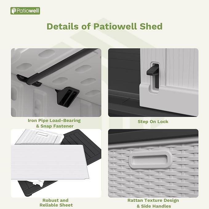 Patiowell 26 Cu.ft Plastic Outdoor Storage Shed w/o Shelf, Lockable Waterproof Horizonal Storage Cabinet Tool Box for Patio, Garden Tools, Garbage Cans, Pool Supplies, White(Not Include Shelves)