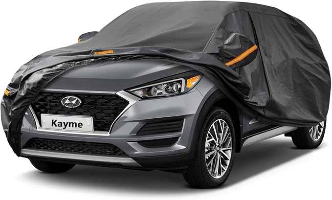 Kayme 7 Layers SUV Car Cover Custom Fit for Hyundai Tucson (2004-2025) Waterproof All Weather for Automobiles, Outdoor Full Cover Rain Sun UV Protection.Black