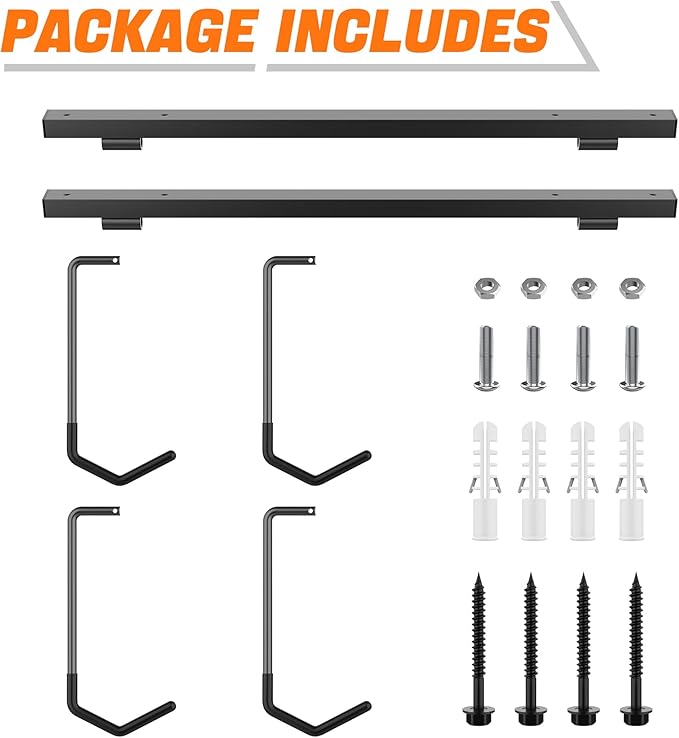 TORACK Overhead Bike Rack for Garage, Ceiling-Mounted Bicycle Storage Hooks for 2 Bikes (Horizontal) or 4 Bikes (Vertical), Adjustable Bicycle Hooks for Mountain, Road, and Kids' Bike
