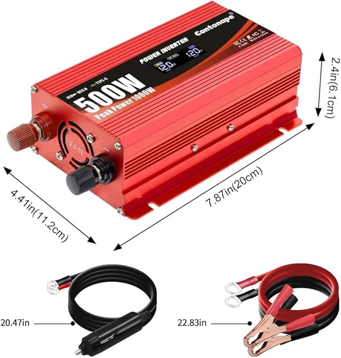 500 Watt Car Power Inverter DC 12V to 110V/120V AC Converter with LCD Display 2 AC Outlets 3.0A USB and Type-C Car Charger Adapter for Car Home Laptop Truck