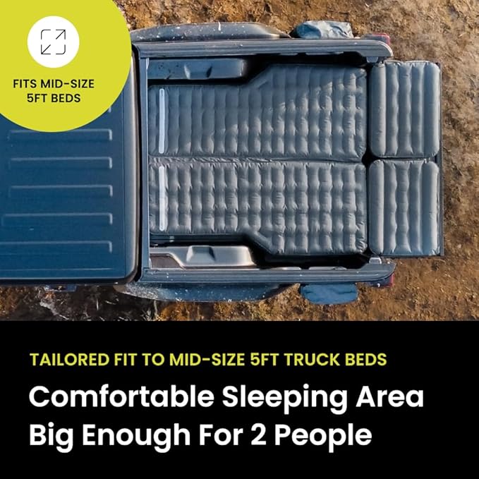 Luno AIR 5ft Truck Bed Mattress Car Camping | Tailored-Fit for Mid-Size Short-Bed Trucks Support | Sleeps 2 People up to 6'7" Tall