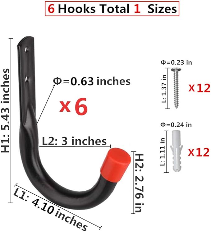 Heavy Duty Utility Garage Storage Hooks,Universal Wall Mount J Organizer Hangers for Hoses,Garden Tools,Cords,Cables,Toy Bag