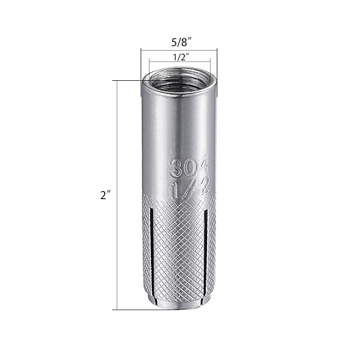 Wensilon(20 pcs) 1/2"-13 Premium Stainless Steel Drop in Anchors Assortment, Knurled Drop-in-Anchor for Solid Concrete, Internal Forced Expansion Screw Bolts