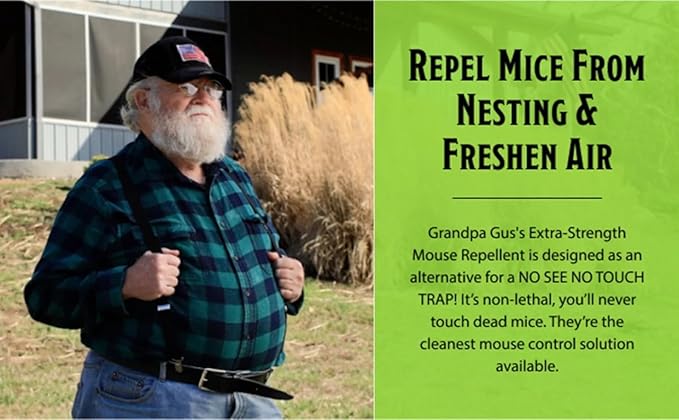 Grandpa Gus's Extra-Strength Mouse Repellent Pouches, Cinnamon/Peppermint Oils Repel Mice from Nesting & Freshen Air in Car/RV/Boat/Garage/Shed/Cabin (Pack of 4)