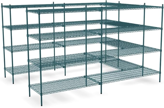 NSF 7' x 9' Walk-in 4-Tier Shelving Unit Kit with S-Hooks, Commercial Storage Rack Unit, Organizer Shelves System Kit, Heavy Duty Racking for Storage, Shelving Kits (Green Epoxy)