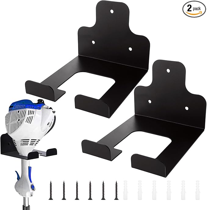 2 Pack Heavy Duty Weed Eater Hanger Wall Mount, Garage Organizer Trimmer Rack for Grass Trimmer Wall Mounted, Black Power Tool Hanger Storage Rack, Weed Wacker Hooks for Garage