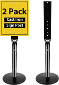 Parking Sign Stand with Base - 15 Lbs Cast Iron Parking Sign Post for Hanging Traffic Construction Street Warning Notice, Movable Black Heavy Duty Base Stand for Outdoor Use, 2 Pack