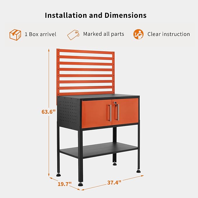 MCombo Metal Workbench for Garage, Adjustable Worktable with Storage Cabinet for Home Office, Basements, Bench-81 (Orange)