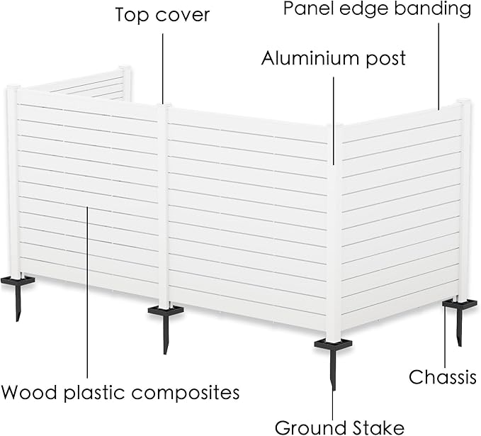Kozyard 50" W x 48" H Outdoor Privacy Screens Aluminum Post, Air Conditioner Fence Panels, Pool Equipment Enclosure, Trash Can Screens Fence Kit for Outside Backyard Patio (White/4Panels)