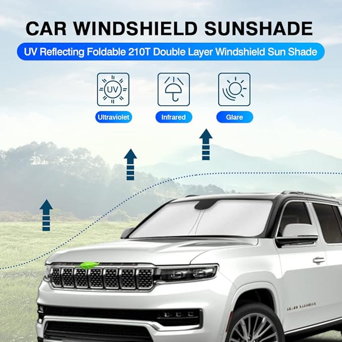 KUST Windshield Sun Shade for Jeep Grand Wagoneer 2022-2024 2025 2026 (Not for Jeep Wagoneer) Sunshade Window Sun Visor Protector Foldable Blocks UV Rays Keep Car Cooler