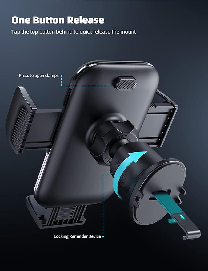 Lamicall 2025 Wider Clamp & Metal Hook Car Phone Holder Vent [Thick Cases Friendly] Phone Holders for Your Car Mount Automobile Hands Free Cradle Air Vent for Smartphone (Wood Grain)