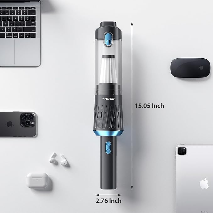 Handheld Vacuum Cordless 15000PA Car Vacuum 3-in-1 Hand Held Vacuums 1.1 Pounds Hand Vac Cordless Rechargeable One-Touch Empty for Cleaning Cars Offices Homes Pet Hair and Dust (Blue)