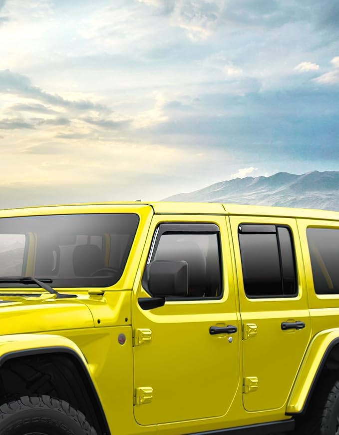 in-Channel Window Rain Guards Fit for Jeep Wrangler JL 2018-2025/Gladiator 2020-2025 Extra Durable Window Deflectors Vent Visors Shades Exterior Car Accessories Visors Rain Guards