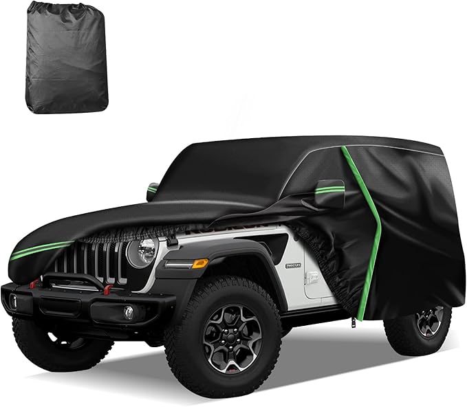 for 1987-2006 Jeep Wrangler 2 Doors 420D Cover Outdoor Waterproof UV Protection, for JK, JL, CJ, YJ, TJ, Full SUV Car Cover with Cotton Layer, 2 Zipper Door, Reflective Strip, Storage Bag