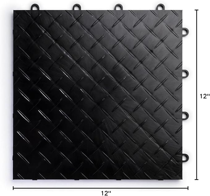 Big Floors RaceDeck Diamond Plate Design, Durable Interlocking Modular Garage Flooring Tile (Black, 24 Pack of 12 x 12" Tiles)
