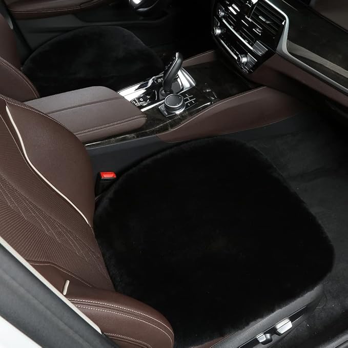 LLB Genuine Sheepskin Car Seat Cushion Seat Covers for Cars Truck SUV Comfort Seat Protector Pad for Car Driver Seat Car Accessories for Decor (Black, 2 Front Seat Cushions & Bench Seat Cushion-3 Pcs)