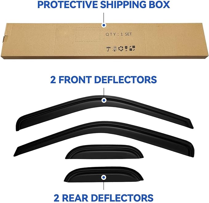 Window Visors Rain Guards for 1999-2016 Ford F250 F350 F450 Super Duty SuperCab, Out-Channel Window Vent Wind Deflectors Visors Shades for 99-16 F-250 F-350 F-450 Extended Cab
