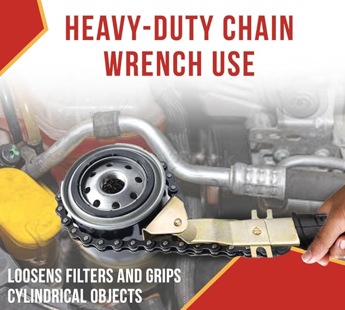 Mytee Products 15" Heavy-Duty Oil Filter Chain Wrench for 4" Diameter Filters – Rivet Locking Mechanism & Ideal for Chain Oil Filter Remover & General Maintenance Tasks