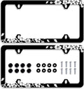 【2Pcs】 Black White Cherry Blossoms License Plate Frame Floral Flowers License Plate Stainless Steel Parts Colorful License Plate Decorative with Screws Size 12.3" x 6.3" Men Women