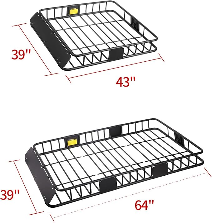 Leader Accessories Roof Rack Cargo Basket Set, Roof Cargo Basket 64'' with Cargo Net 3' x 4' Stretches to 6'x 8' Bungee Net