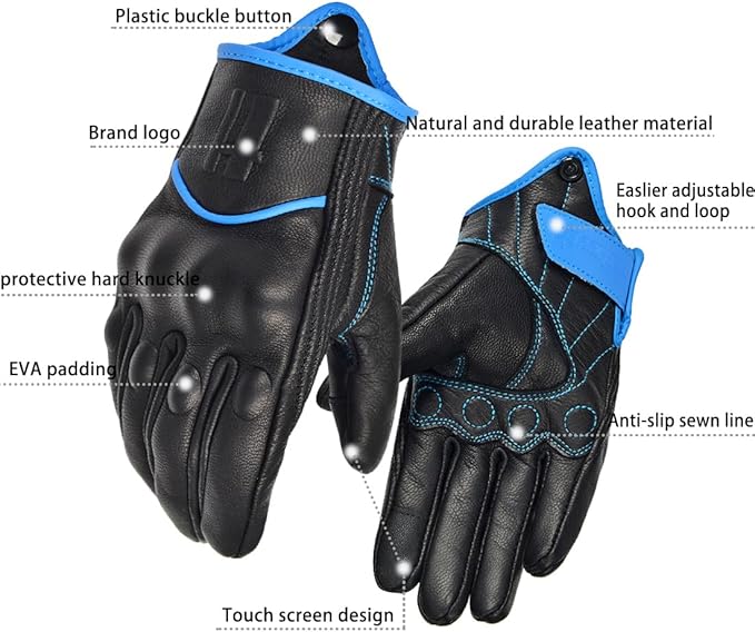 Harssidanzar Leather Motorcycle Gloves for Men Touchscreen GM028