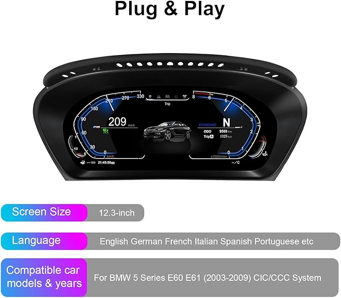 Speedometer Instrument for BMW E70 E71 2006-2013 CCC CIC，12.3 inch Linux System Original Car Information Display Digital Cluster Dashboard Screen