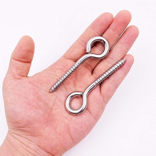 24 Pack, 3-1/5 Inch 304 Stainless Steel Eye Shape Screws Metal Hook, Heavy Duty Hanging Hooks Eyelet Screws Bolt for Yoga & Brazilian Hammocks, Swing Chair, M6 Screw (Style B)