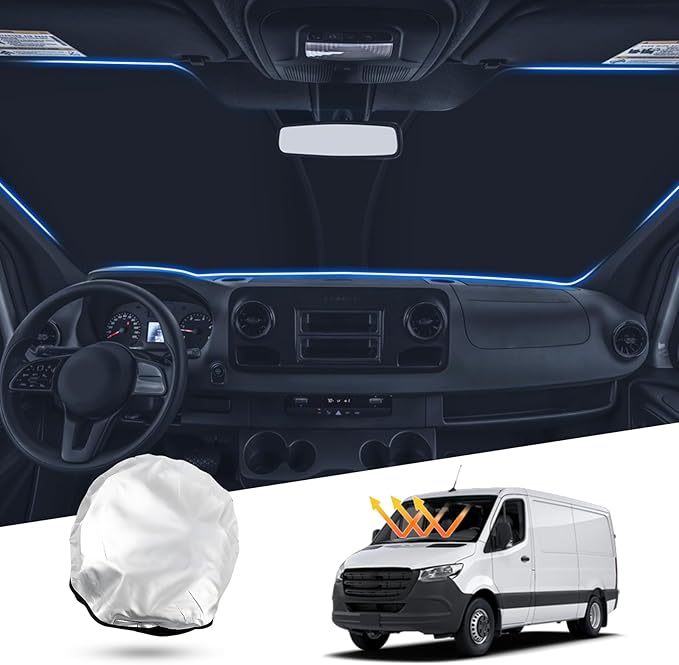 T TGBROS Windshield Sun Shade Custom Fit for 2007-2023 2024 2025 Freightliner Sprinter & Sprinter Accessories Foldable Sun Shield Reflective Sun Visor Cover Block Heat and Sun Protection
