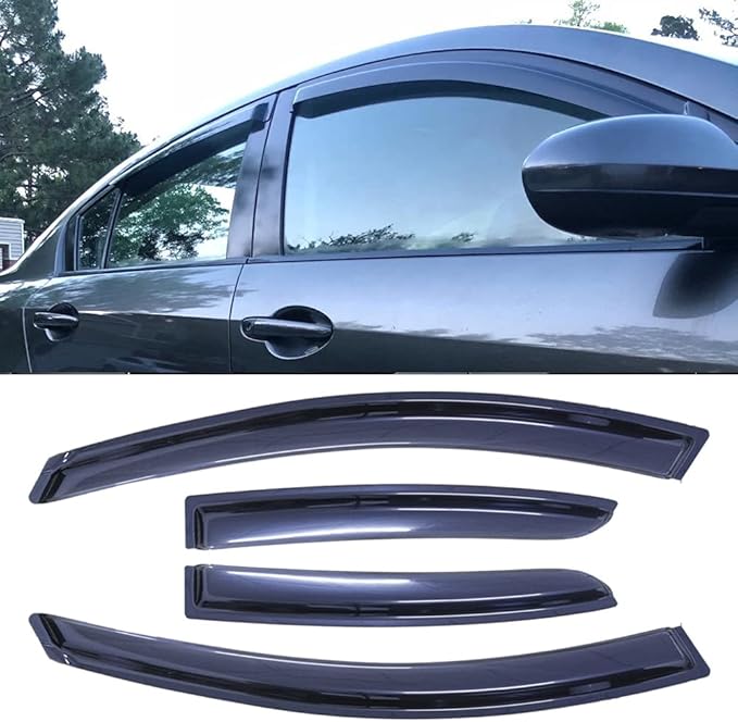 94257 Side Window Wind Deflector,4pc Dark Smoke Nice Window Visors fit for 2010-2013 Mazda 3,Outside Mount Style Tape-On Sun Rain Guards Set