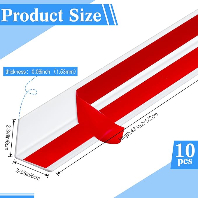 Sasylvia 10 Pcs Wall Corner Protector Guards, 2-3/8 x 48 Inches Self Adhesive Vinyl Corner Trim Molding, Avoid Scratching Scuffs, Ease Install & Cleaning for Door Countertop Furniture Protection
