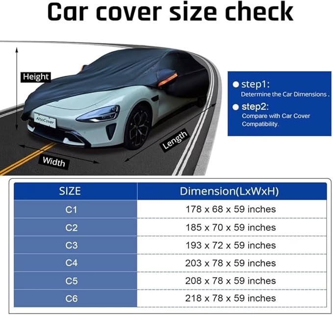 6 Layer Heavy Duty Car Cover Waterproof All Weather Protection with Cotton Liner, Universal Fit Ford Mustang, Chevrolet Camaro, Toyota Camry, Honda Accord Civic, Nissan Altima,Tesla Model 3